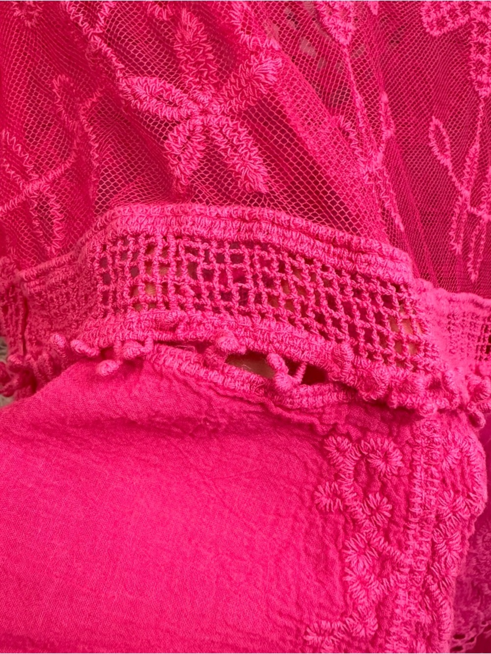 Women’s Sheer Lace V-Neck Swim Coverup Hot Pink Vacation Cruise One Size - Picture 6 of 9